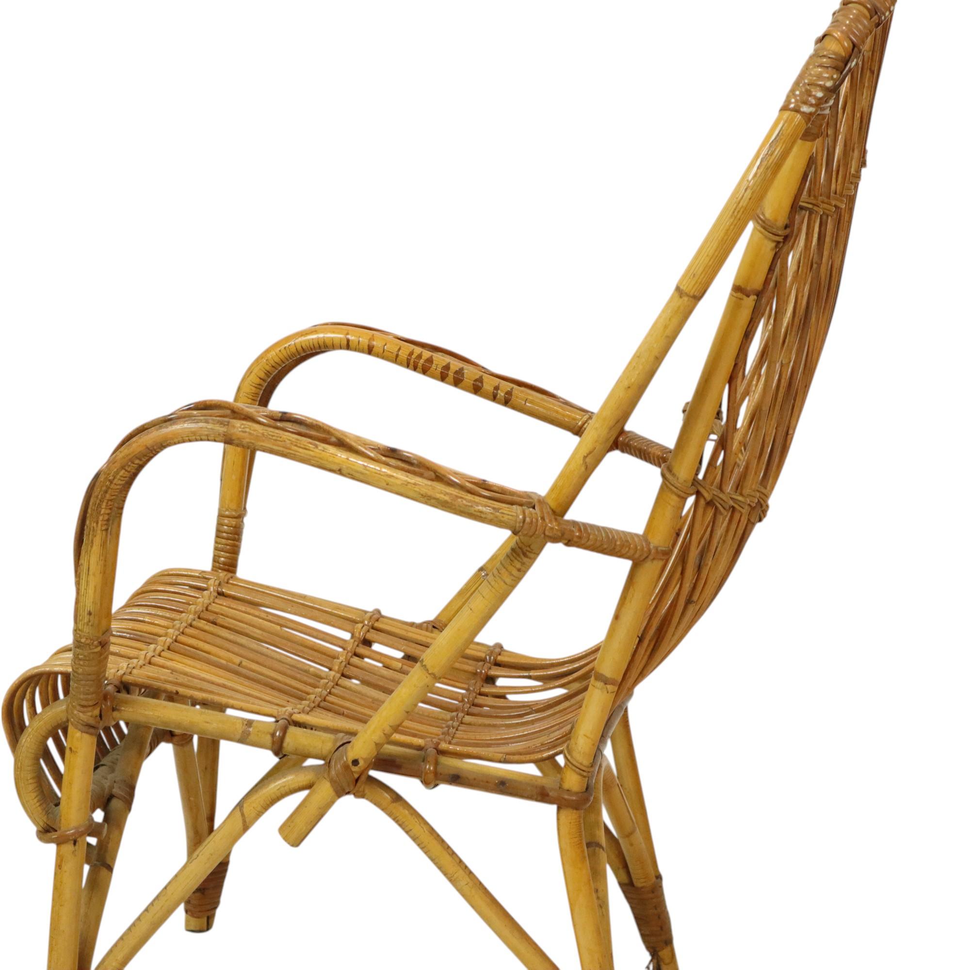 Vintage Set Rattan Chairs Armchairs Table Boho Design Sixties For Sale 10