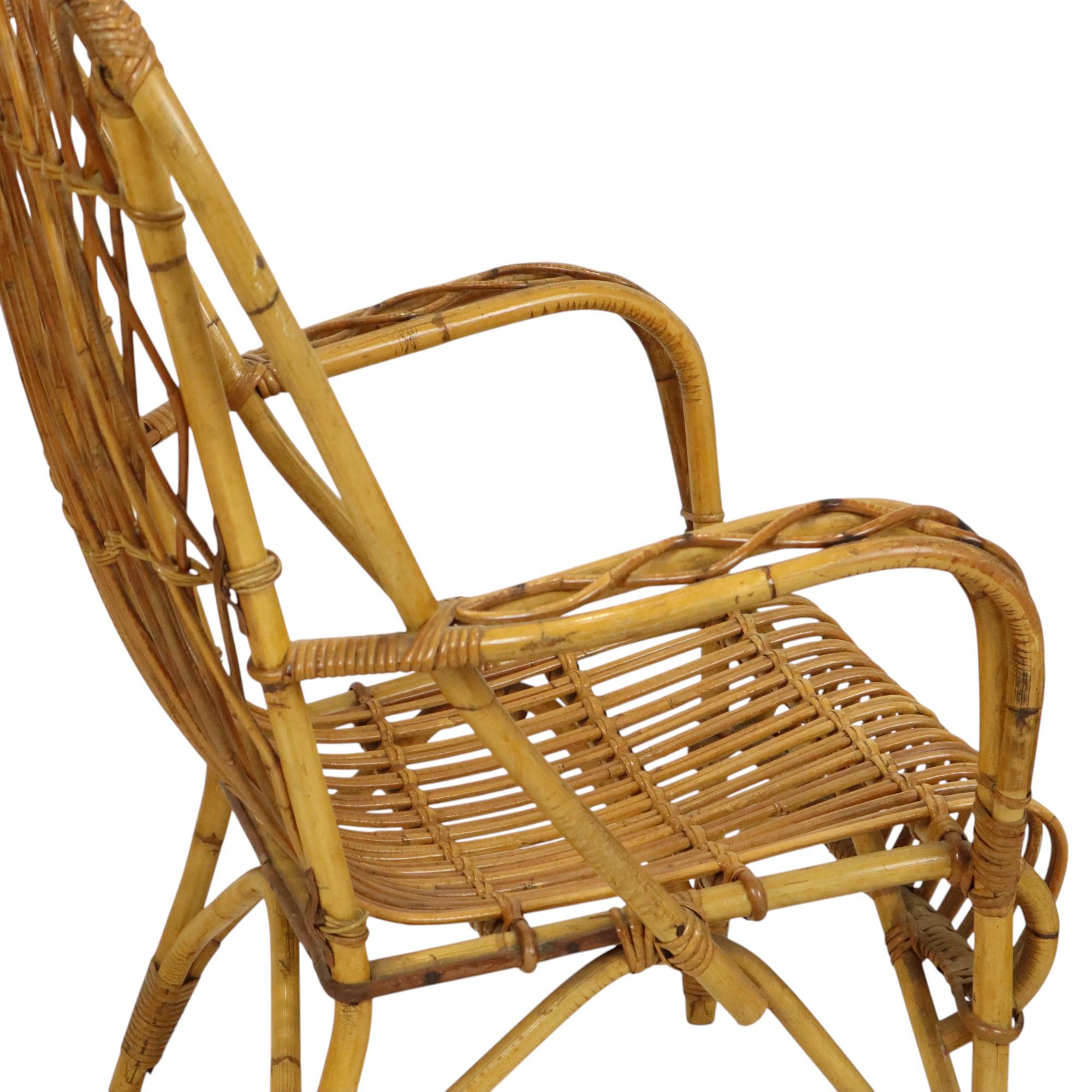 Vintage Set Rattan Chairs Armchairs Table Boho Design Sixties For Sale 11