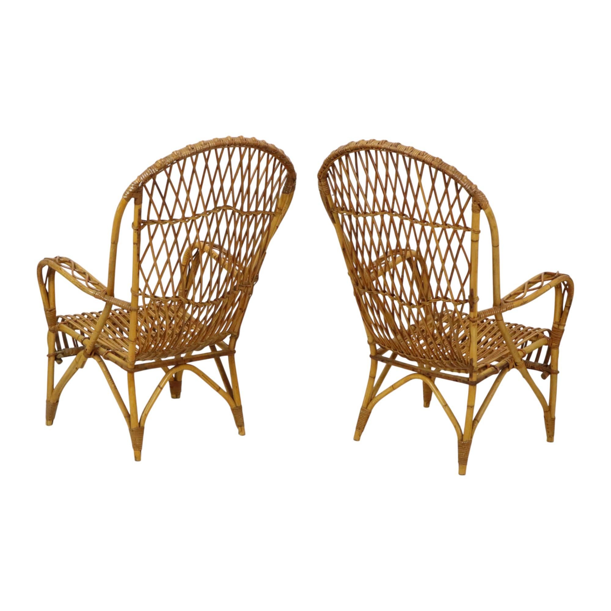 Vintage Set Rattan Chairs Armchairs Table Boho Design Sixties For Sale 12