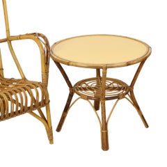 Vintage Set Rattan Chairs Armchairs Table Boho Design Sixties