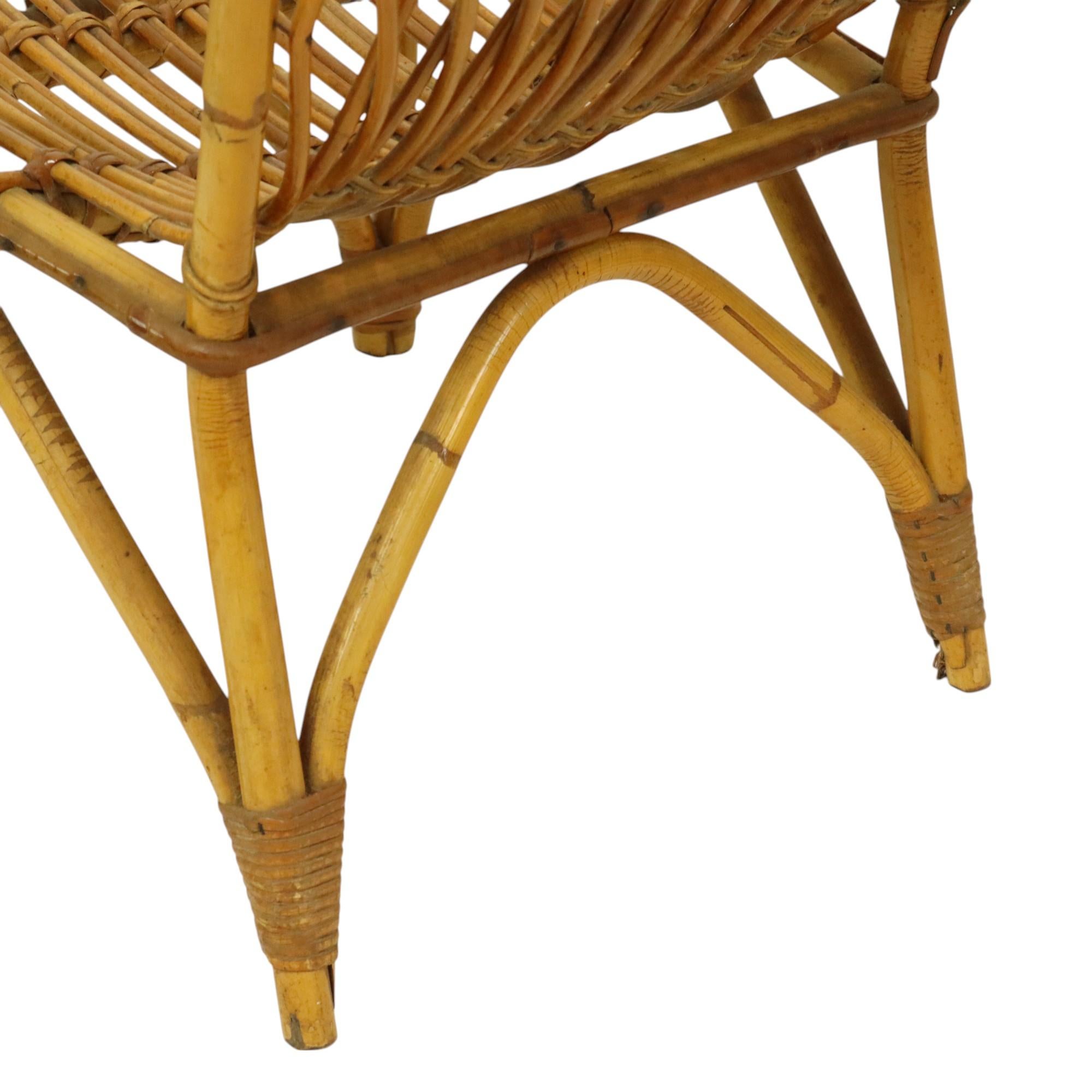Vintage Set Rattan Chairs Armchairs Table Boho Design Sixties For Sale 14