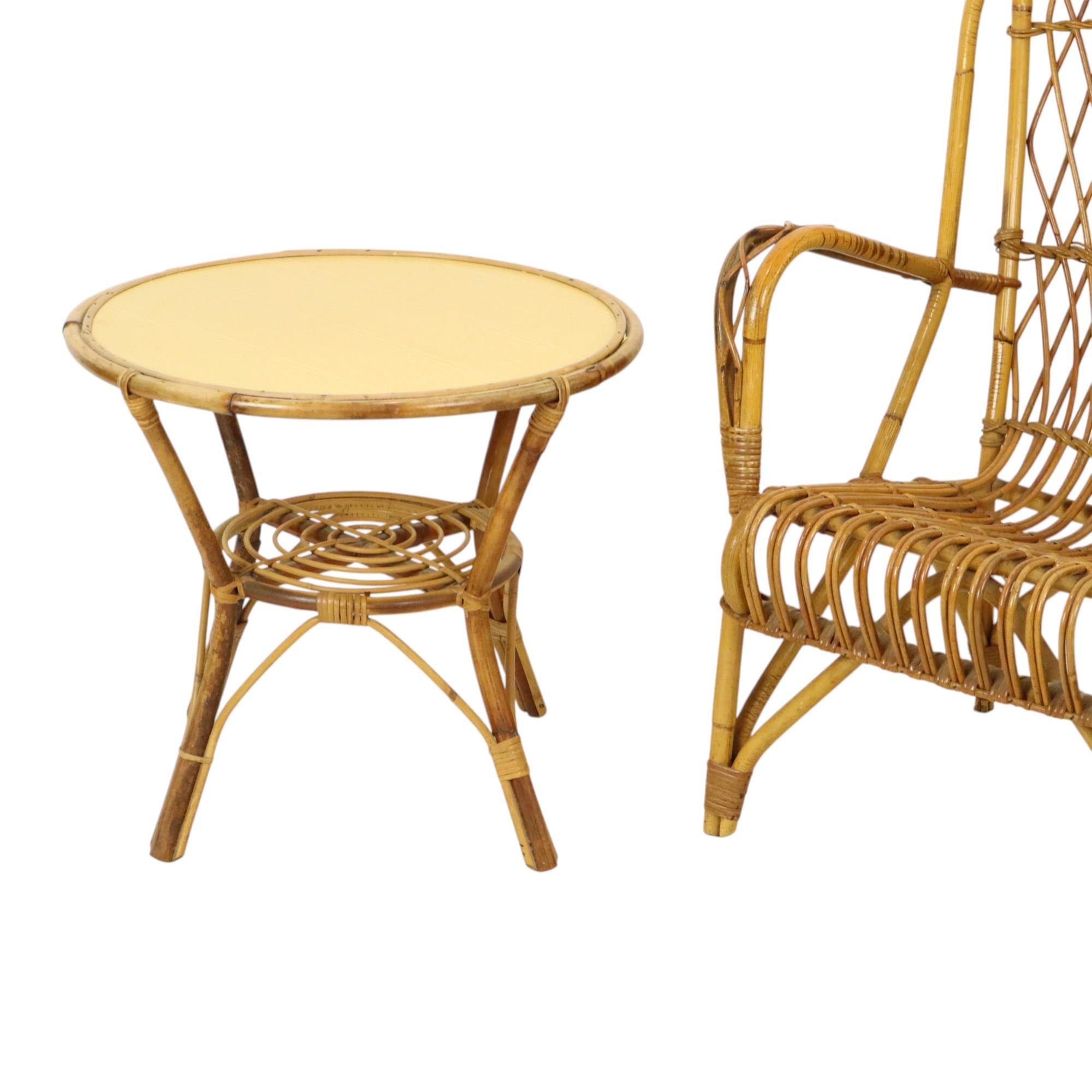 Vintage Set Rattan Chairs Armchairs Table Boho Design Sixties In Good Condition For Sale In Poperinge, BE