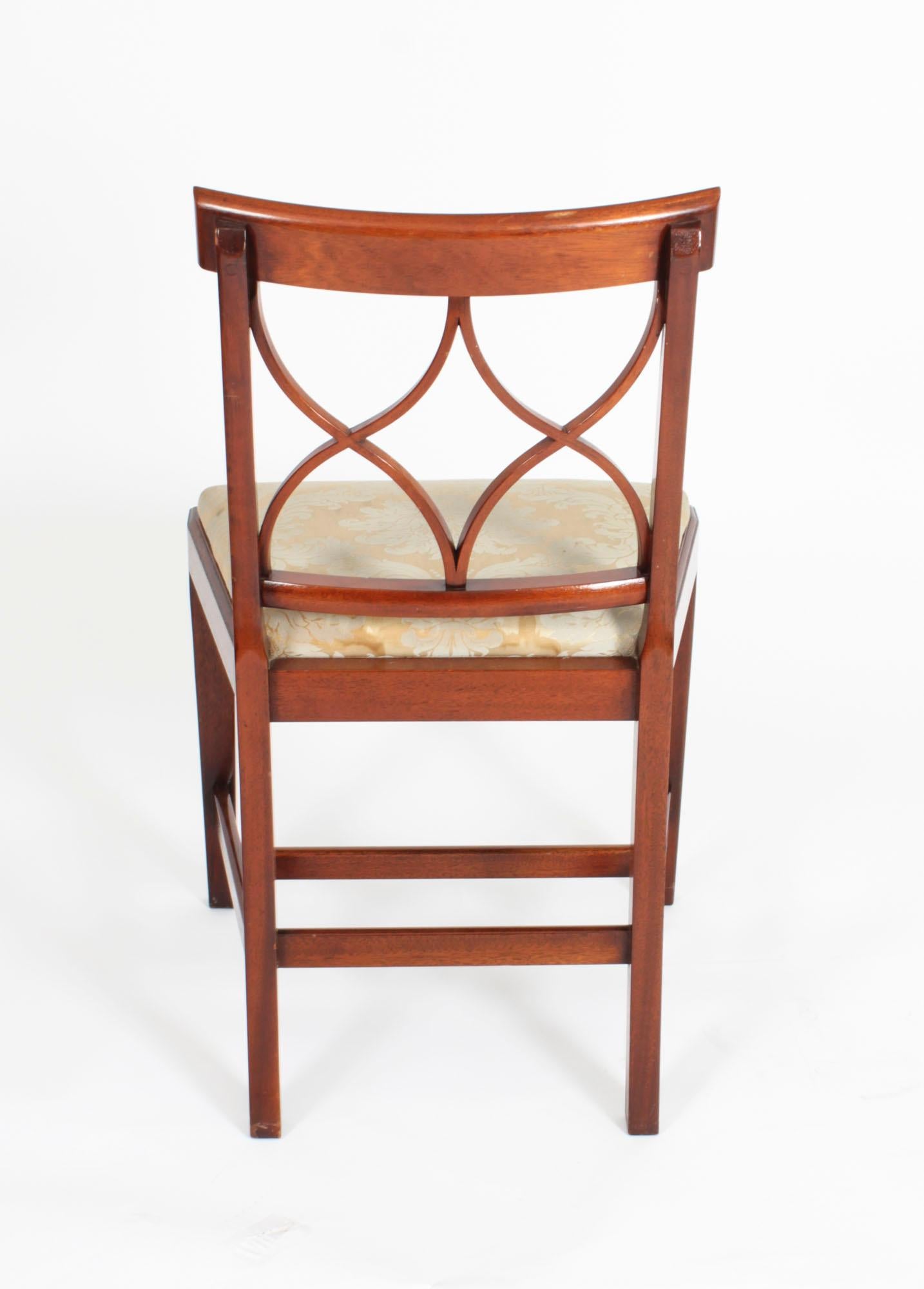 Vintage Set Six Regency Revival Mahogany Inlaid Dining Chairs 20th Century 5