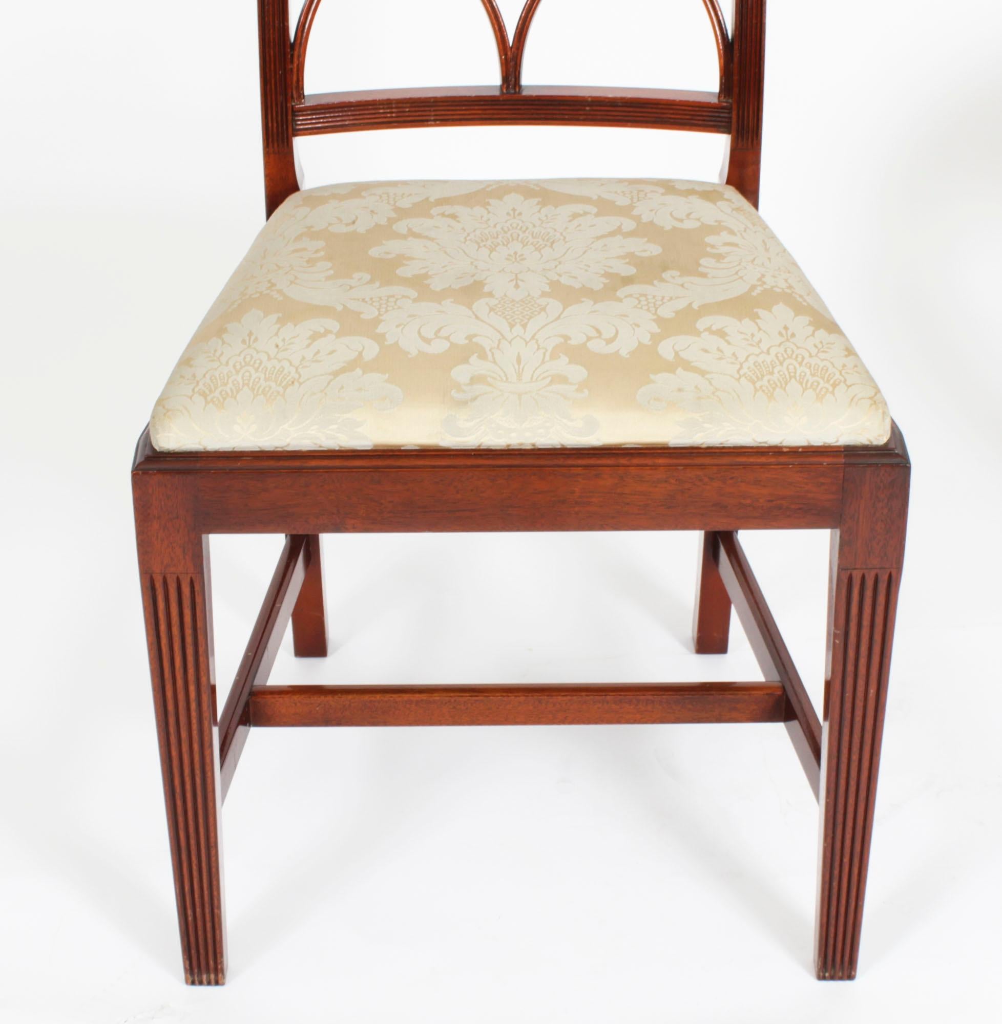 Vintage Set Six Regency Revival Mahogany Inlaid Dining Chairs 20th Century 1