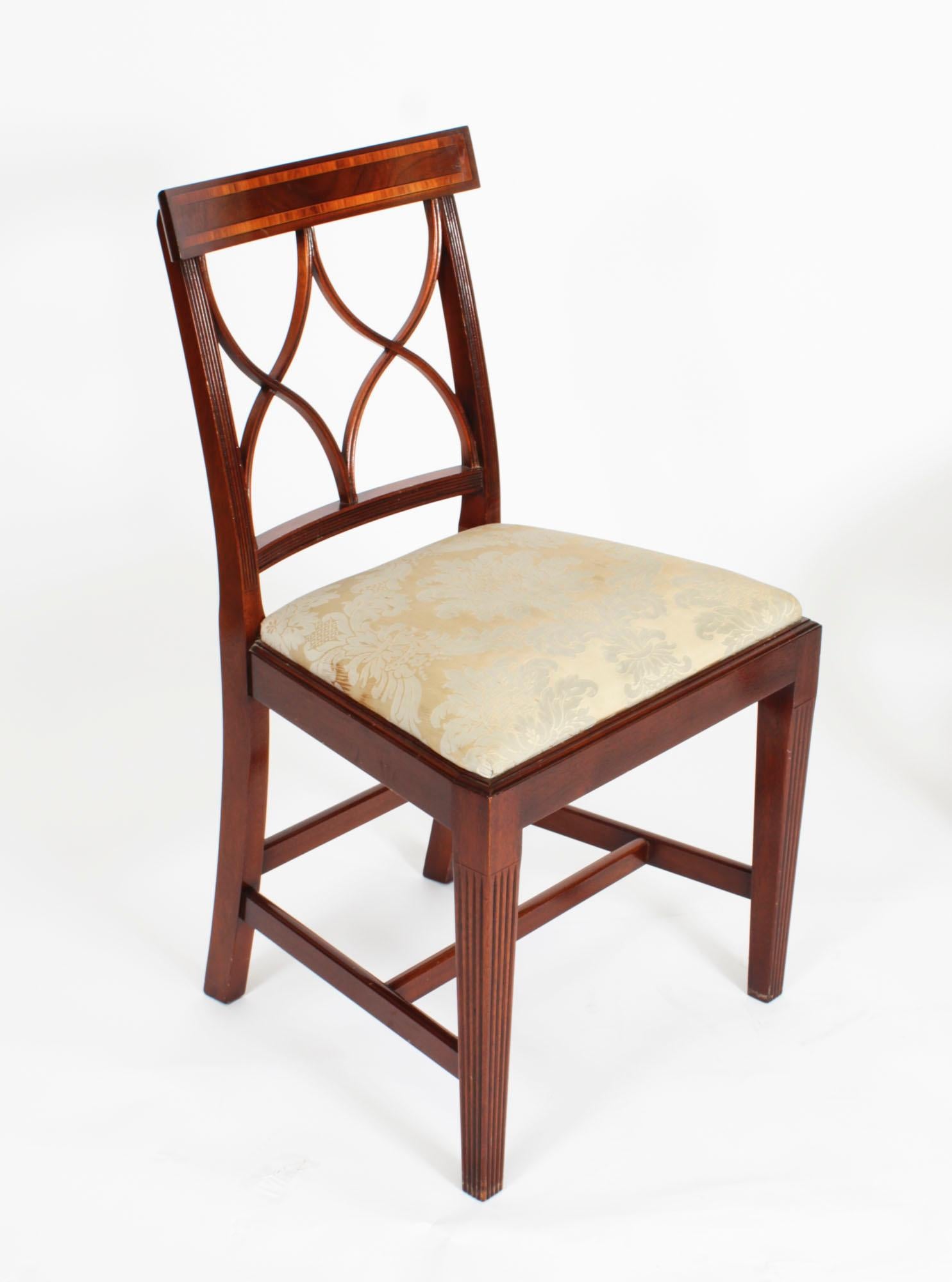Vintage Set Six Regency Revival Mahogany Inlaid Dining Chairs 20th Century 2