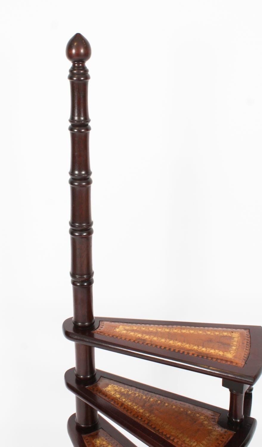 Vintage Set Spiral Mahogany Library Steps 20th Century 6