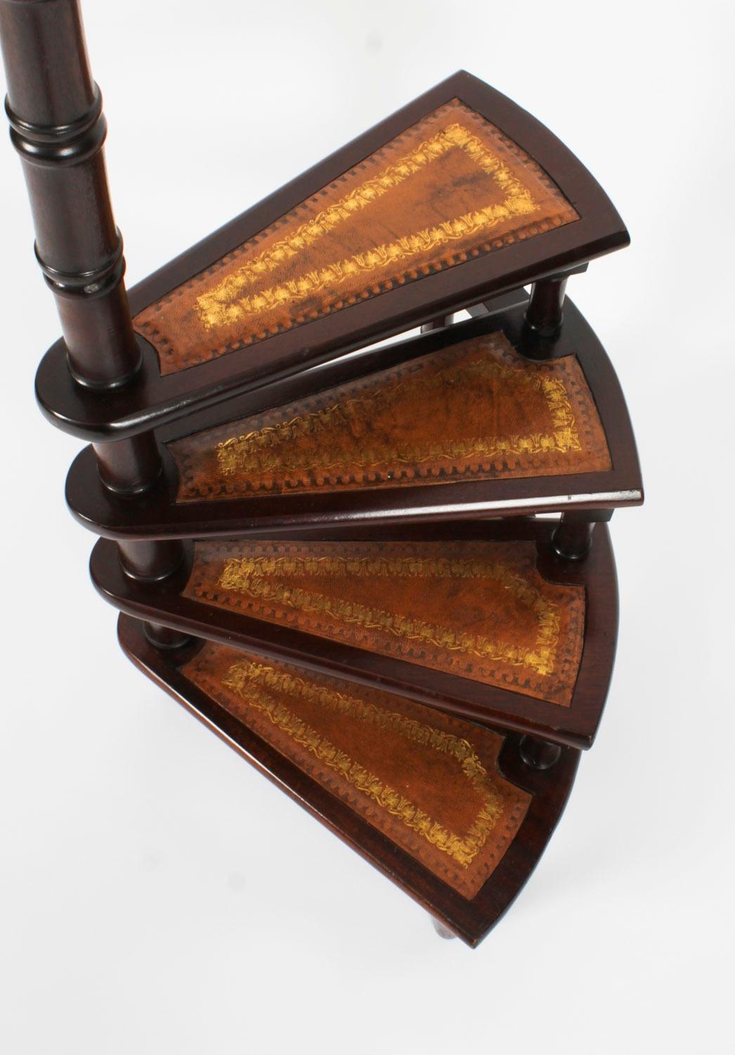 Vintage Set Spiral Mahogany Library Steps 20th Century 7