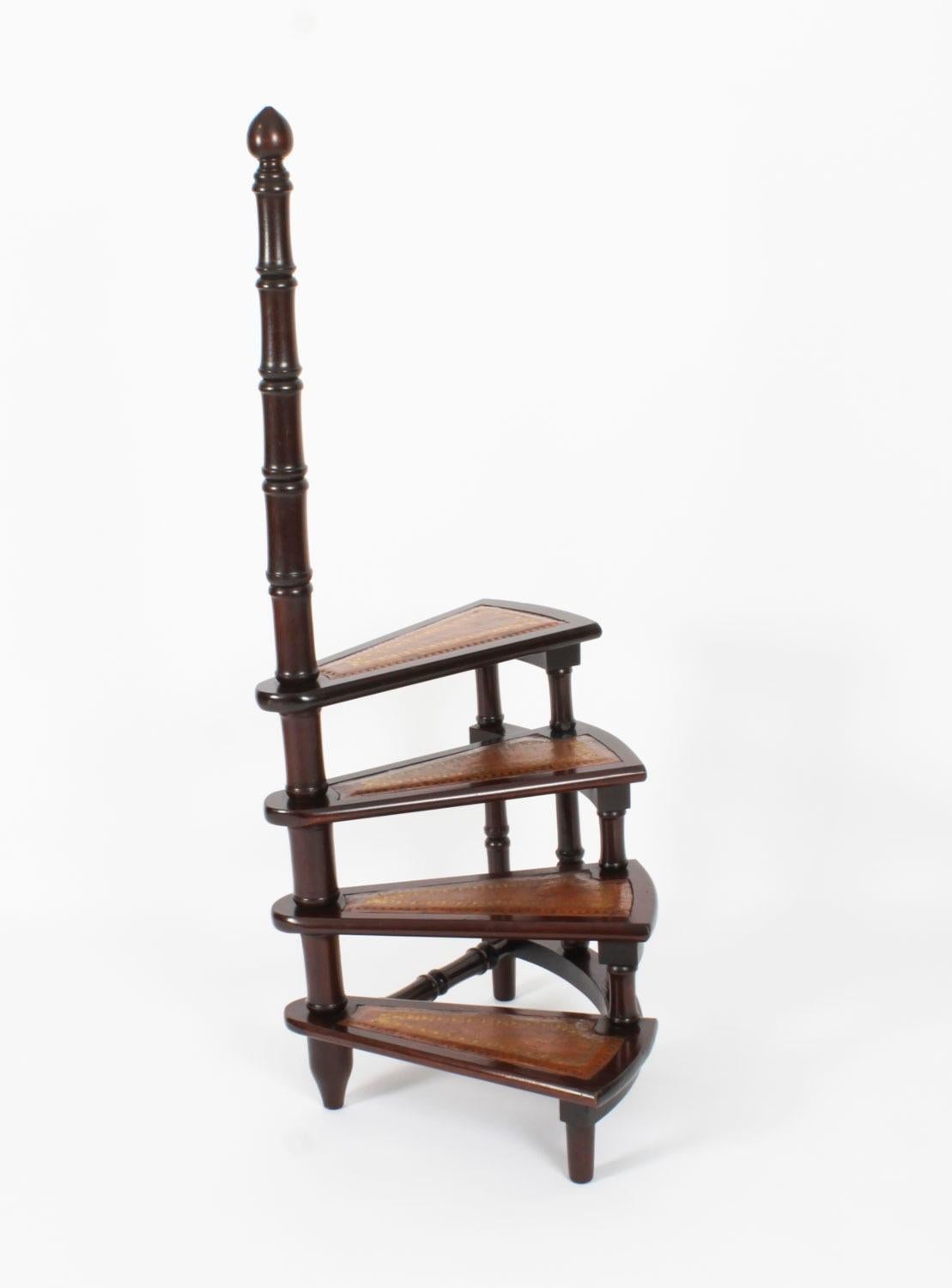 Vintage Set Spiral Mahogany Library Steps 20th Century 8