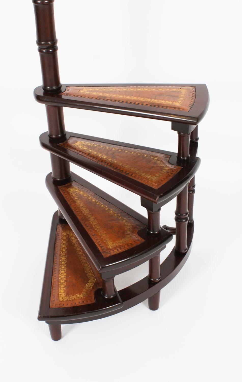 Vintage Set Spiral Mahogany Library Steps 20th Century 9