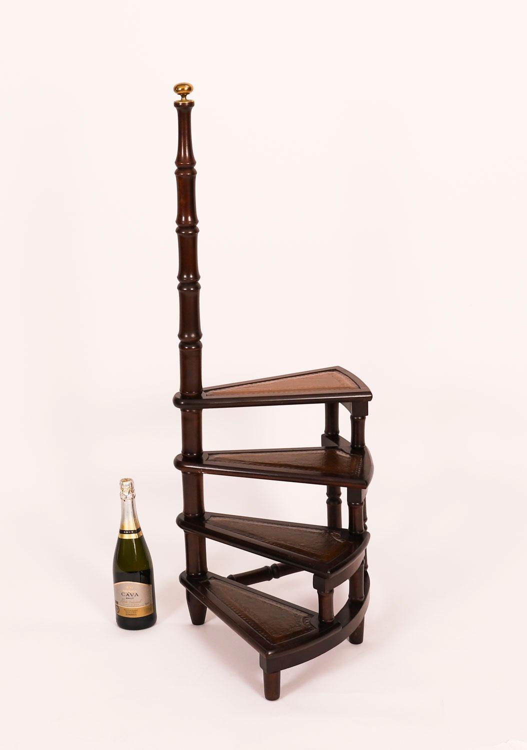 Vintage Set Spiral Mahogany Library Steps 20th Century For Sale 8