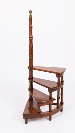 Vintage Set Spiral Mahogany Library Steps 20th Century