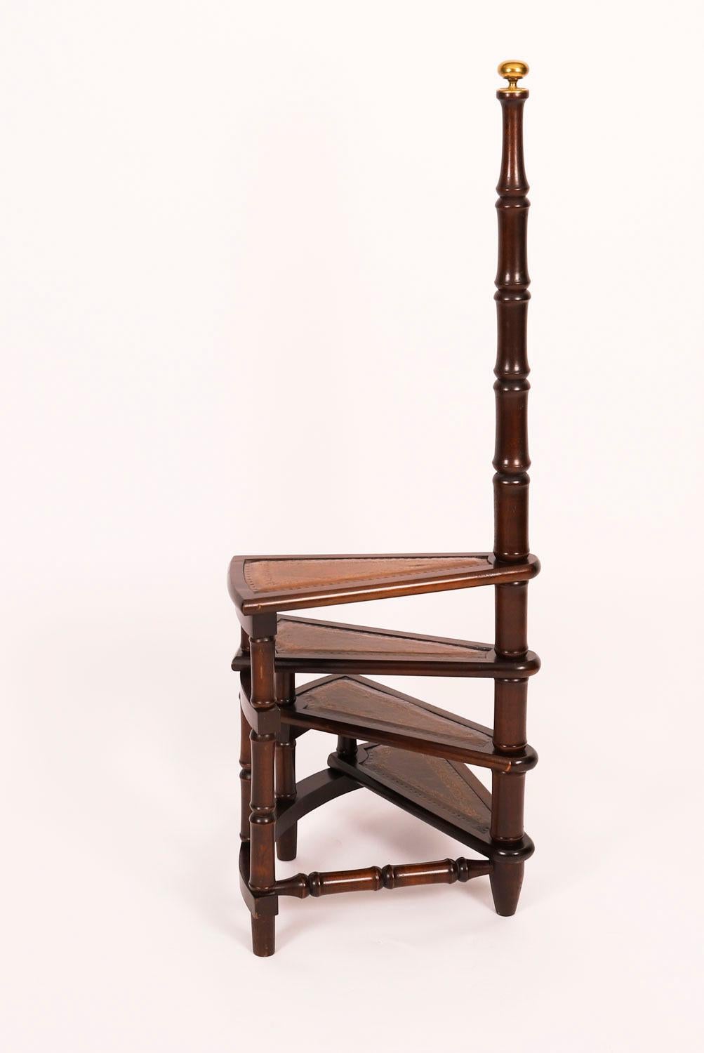 English Vintage Set Spiral Mahogany Library Steps 20th Century For Sale