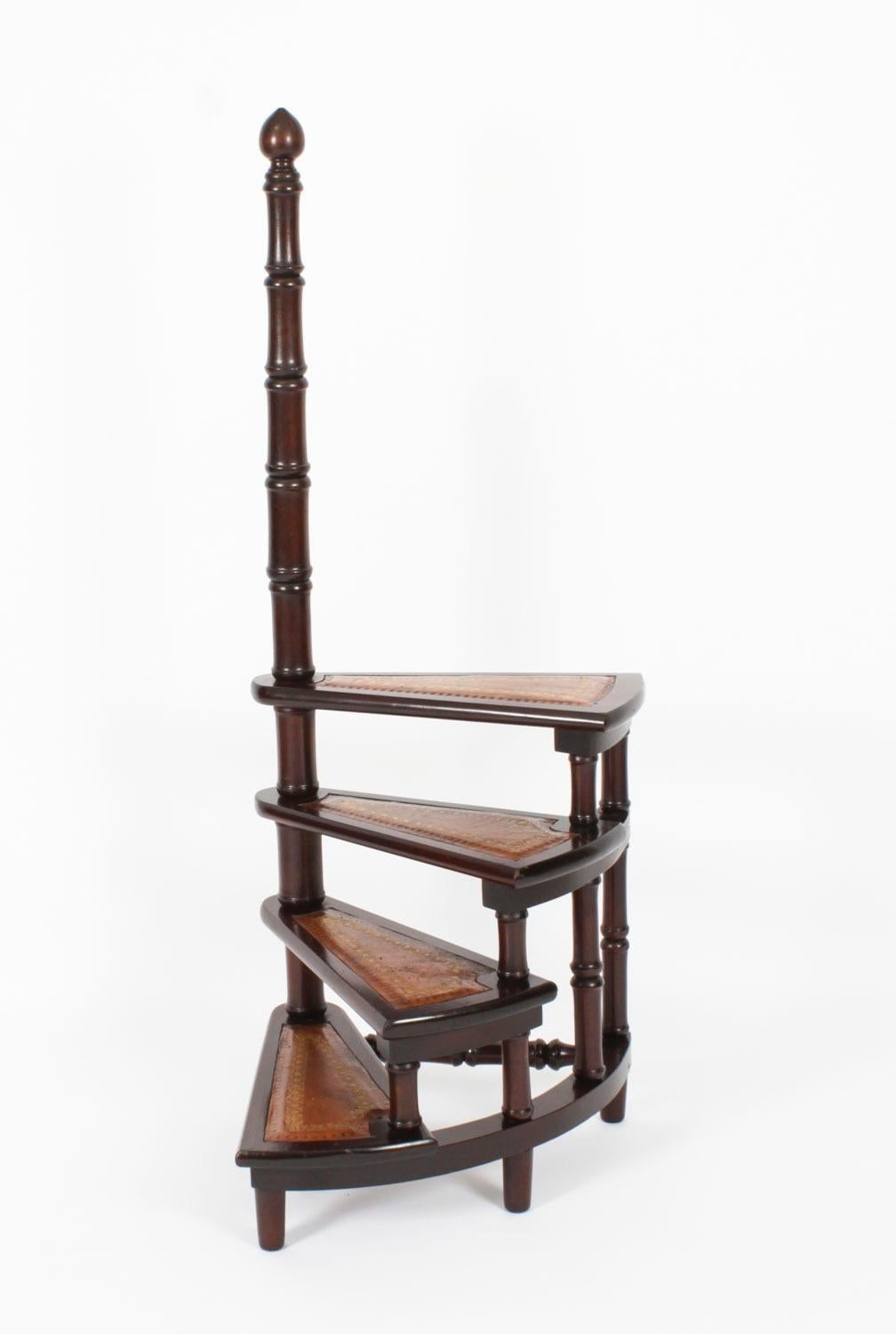 Vintage Set Spiral Mahogany Library Steps 20th Century 2