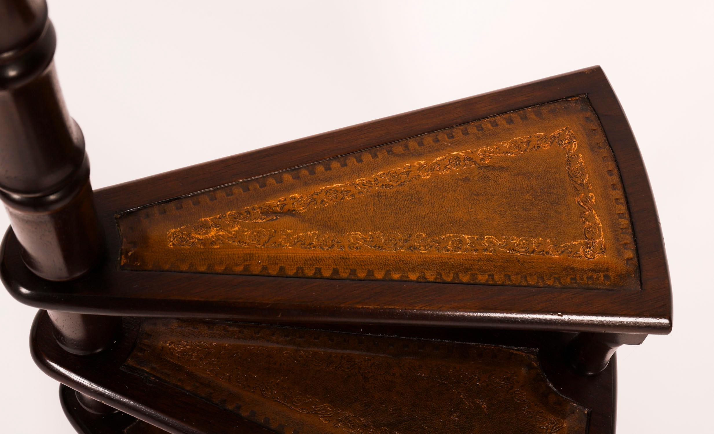 Vintage Set Spiral Mahogany Library Steps 20th Century For Sale 1