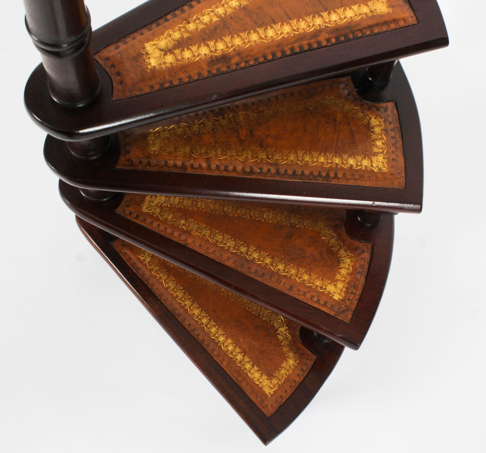 Vintage Set Spiral Mahogany Library Steps 20th Century 4