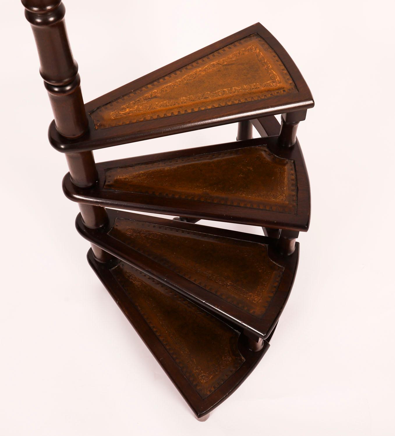 Vintage Set Spiral Mahogany Library Steps 20th Century For Sale 4