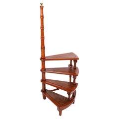 Vintage Set Spiral Mahogany Library Steps 20th Century