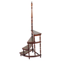 Vintage Set Spiral Mahogany Library Steps 20th Century