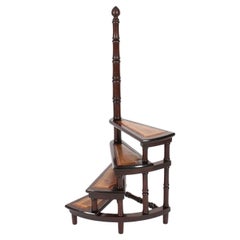 Vintage Set Spiral Mahogany Library Steps 20th Century
