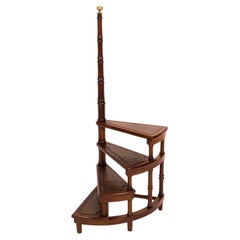 Vintage Set Spiral Mahogany Library Steps 20th Century