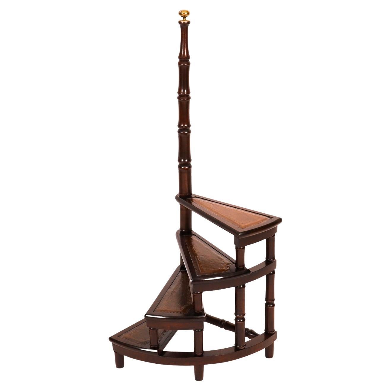 Vintage Set Spiral Mahogany Library Steps 20th Century For Sale