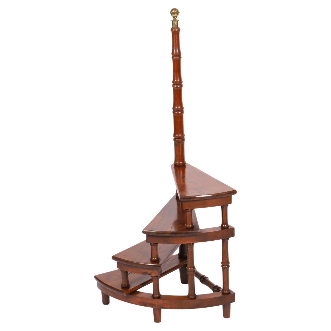 Set vintage di gradini da biblioteca a spirale in mogano 20° secolo