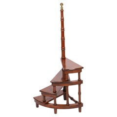 Vintage Set Spiral Mahogany Library Steps 20th Century