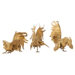 Conjunto Vintage Tres Gallos de Pelea de Latón
