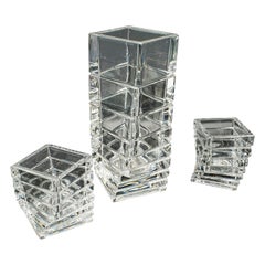 Vintage-Set, Vase, Teelicht-Duo, Deutsch, Kunstglas, Blumenärmel, um 1970