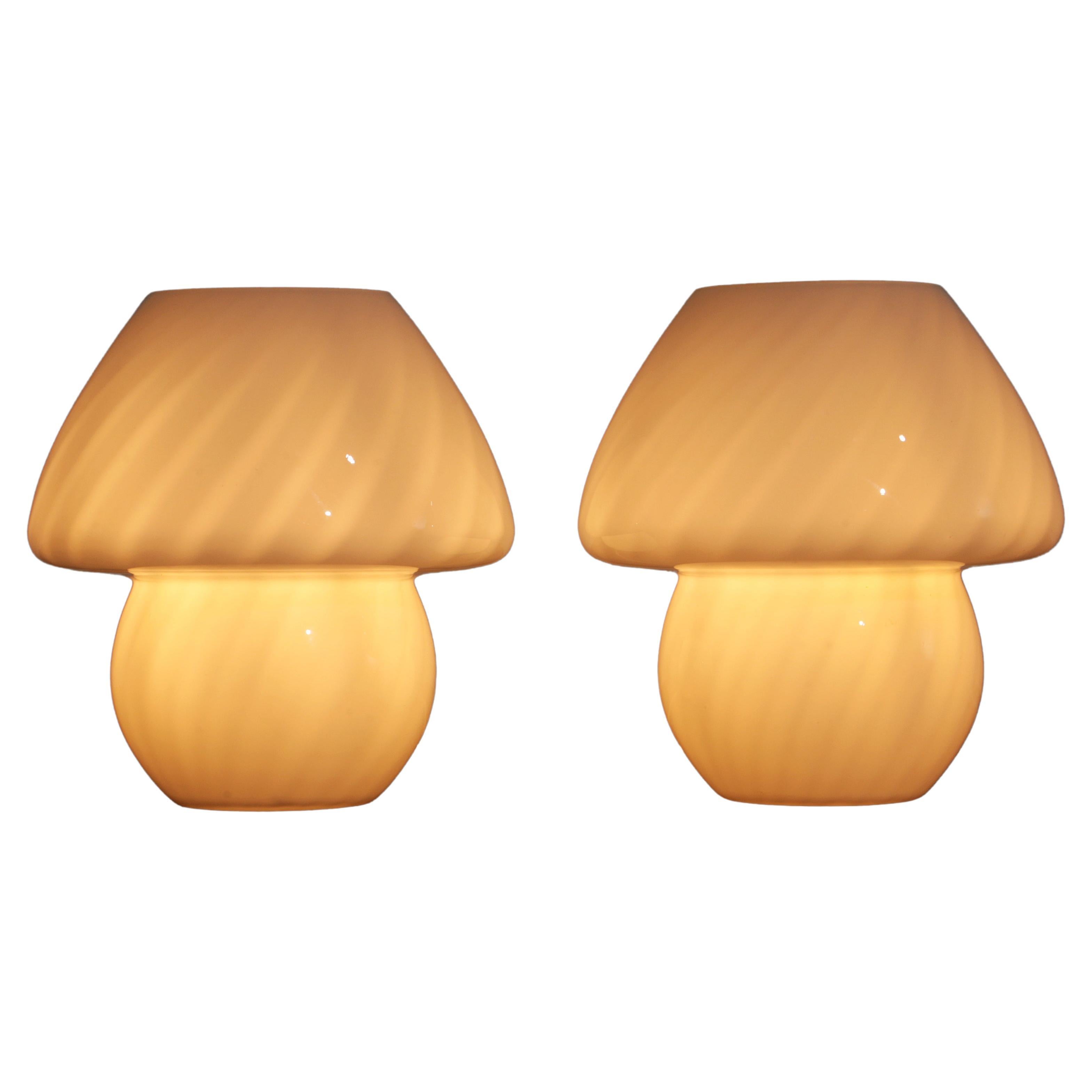 Vintage Set White Mushroom Lamps by Glashutte, 1960 Germany