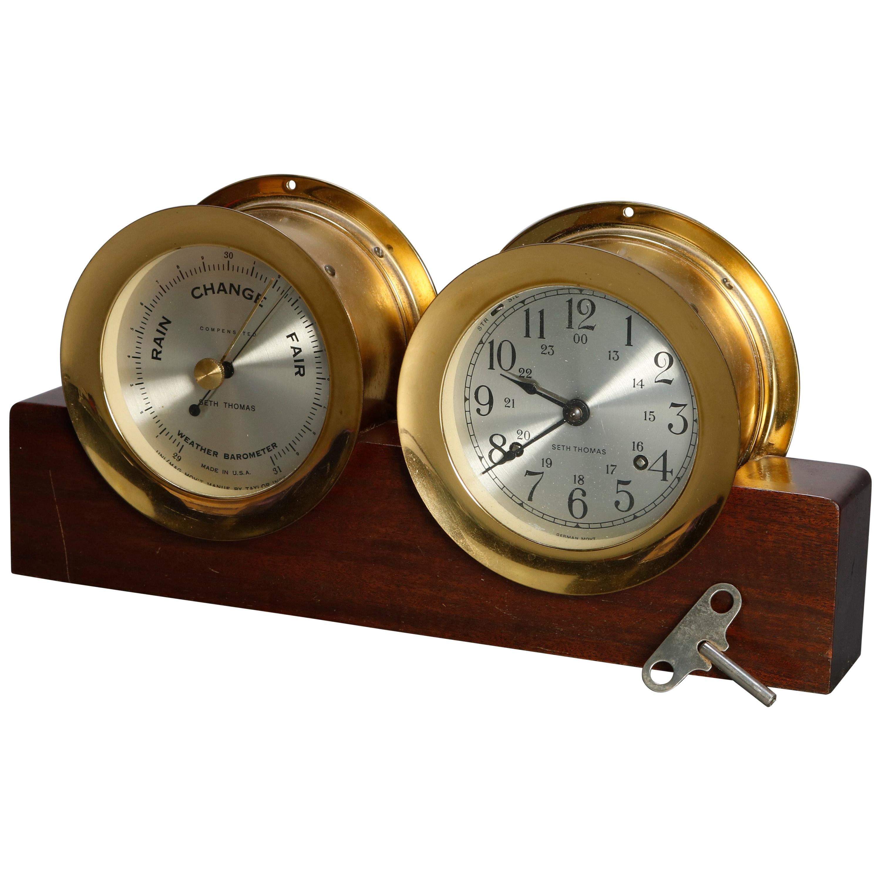 Vintage Seth Thomas Corsair E537-012 Maritime Ships Bell Clock and Barometer Set