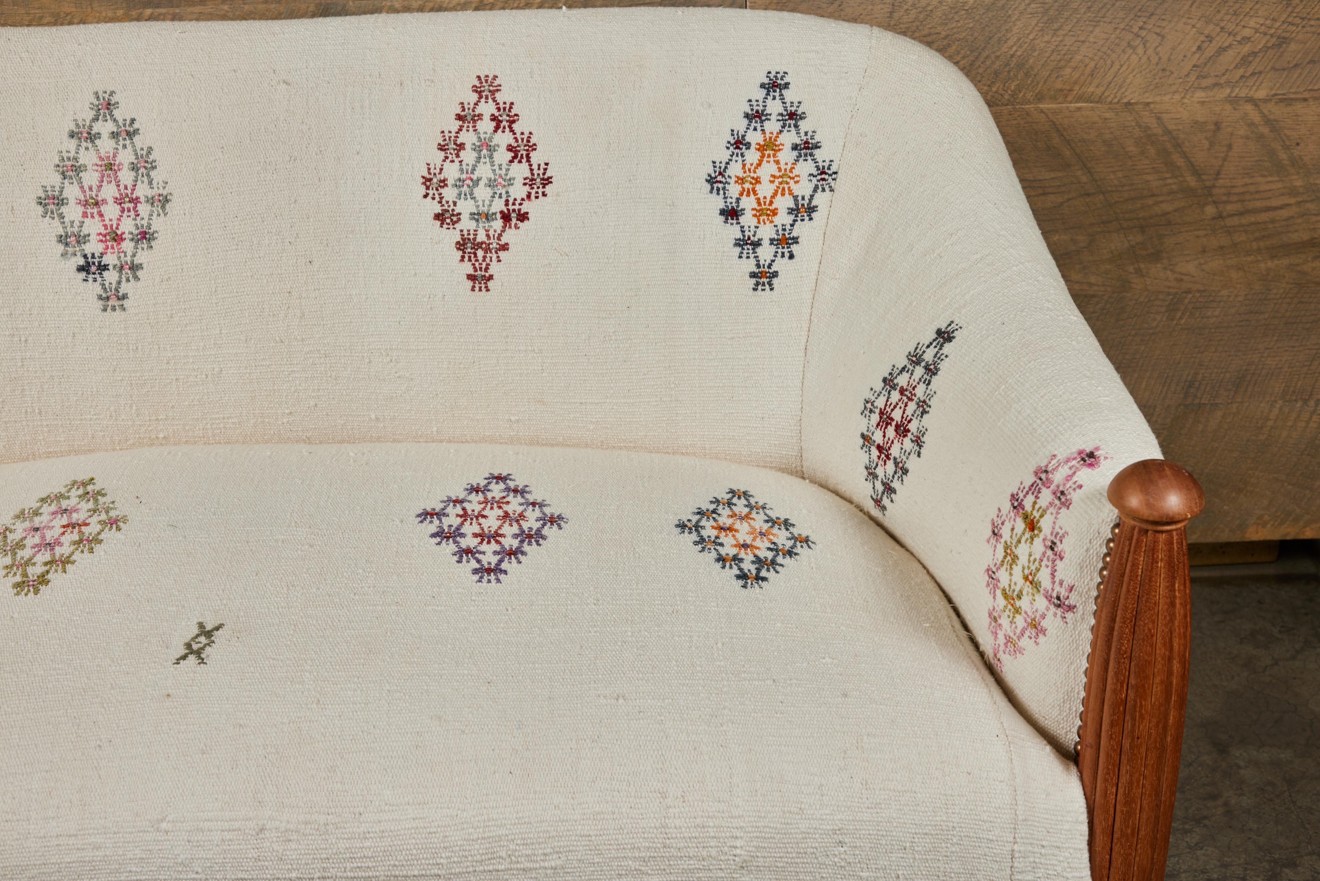 20th Century Vintage Settee Newly Upholstered in a Turkish Rug