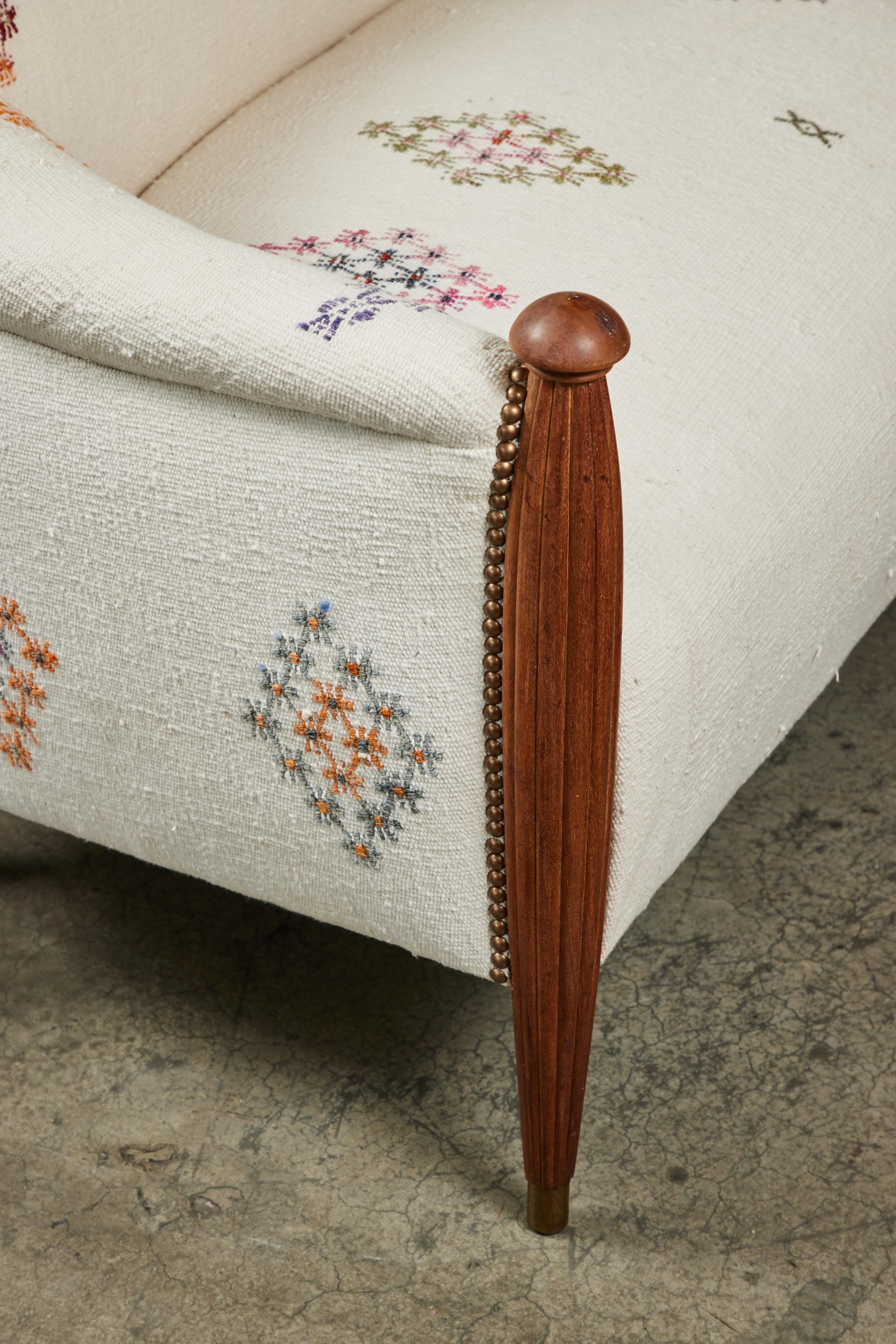 Vintage Settee Newly Upholstered in a Turkish Rug 2
