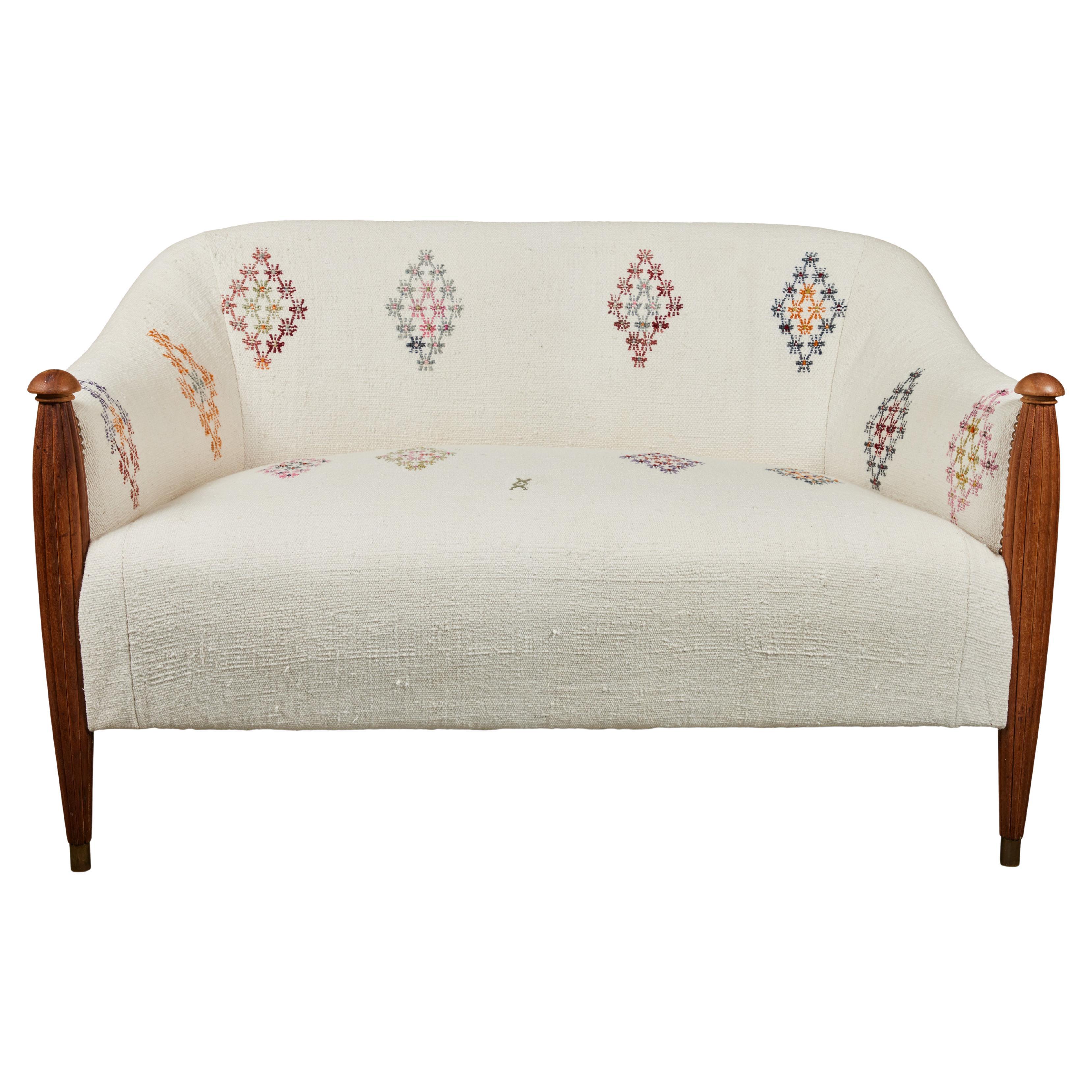 Vintage Settee Newly Upholstered in a Turkish Rug