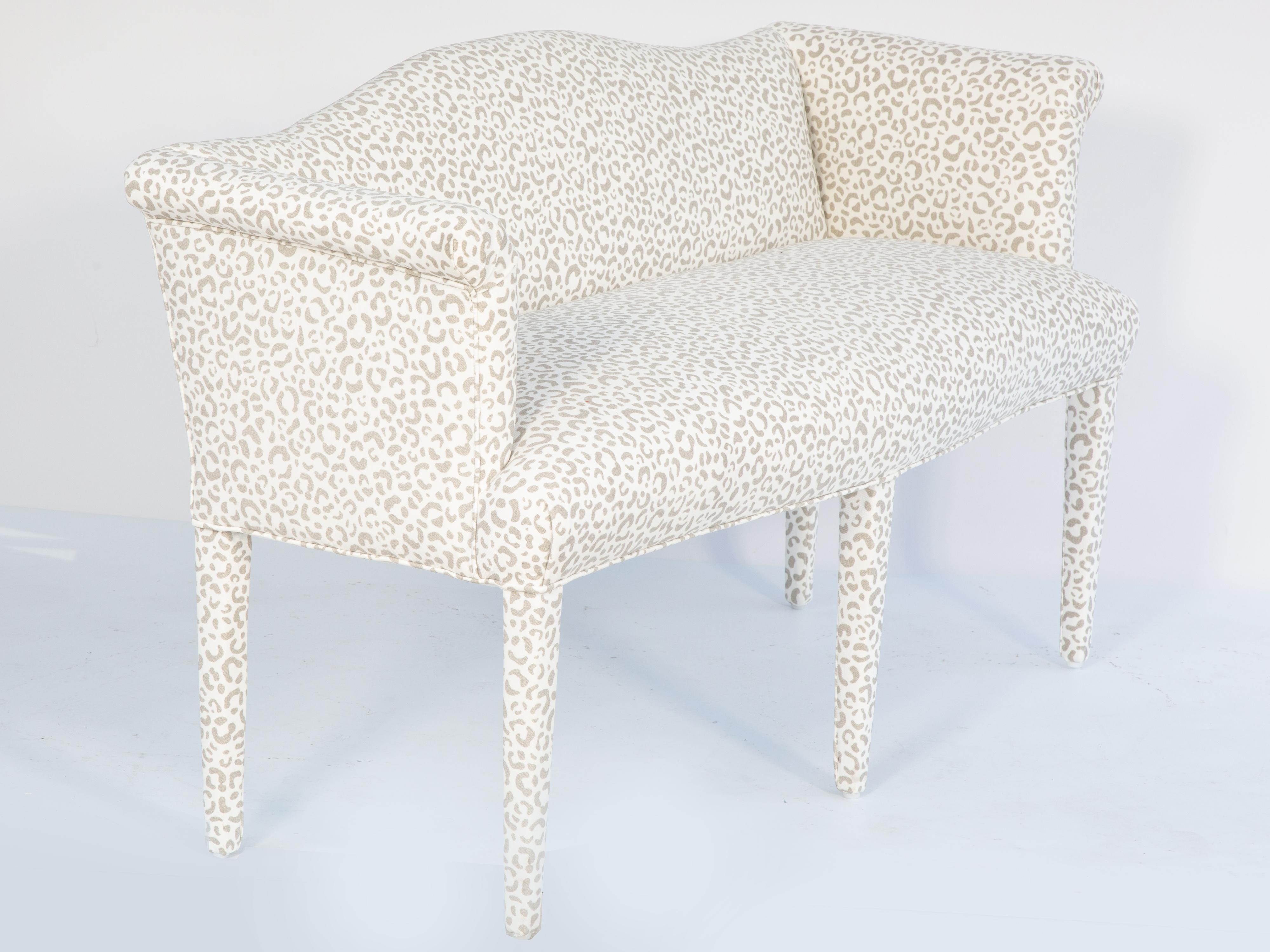 Vintage Settee Upholstered in Leopard-Print Denim with Two Matching Pillows In Good Condition In West Palm Beach, FL