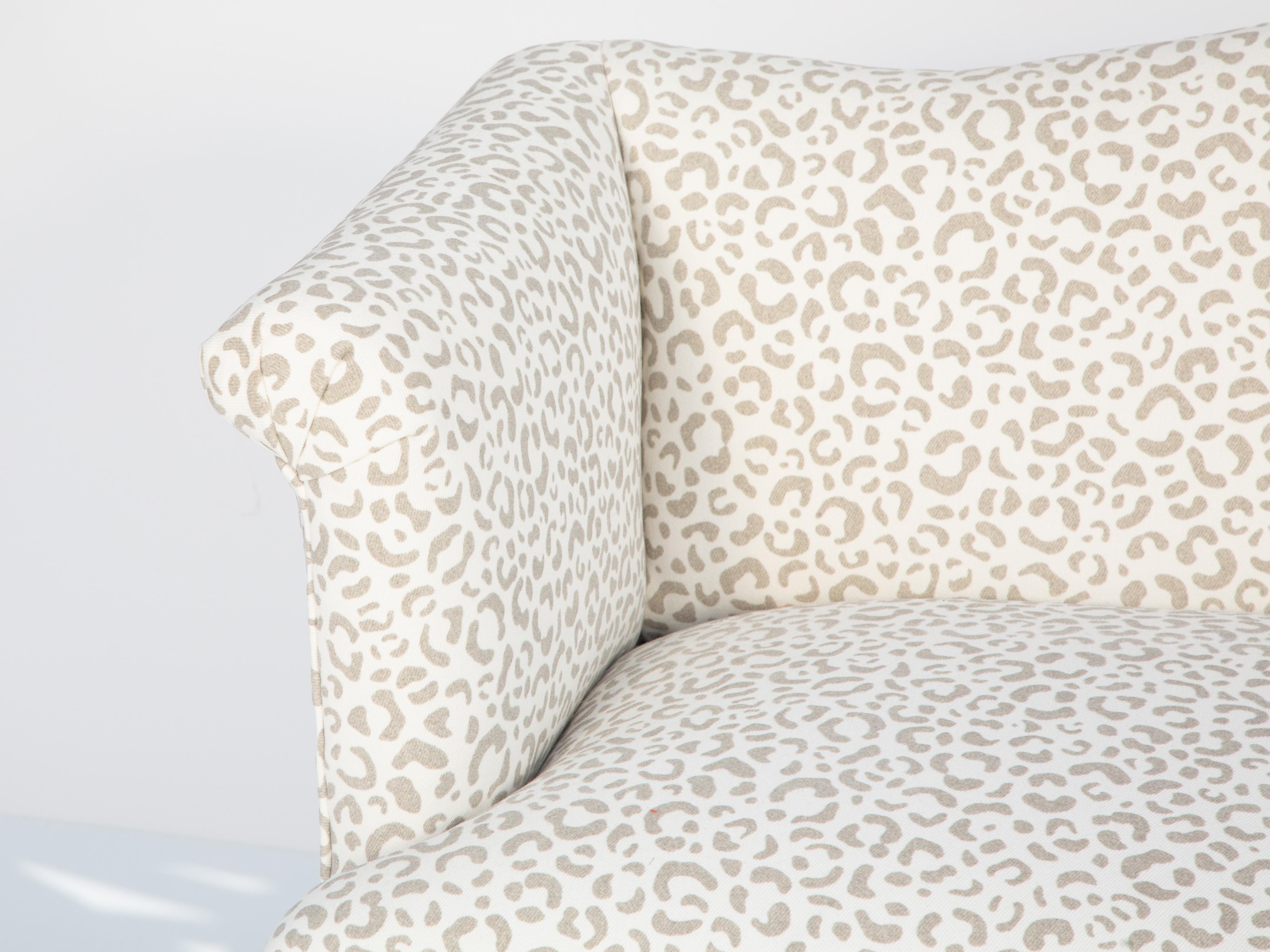 Upholstery Vintage Settee Upholstered in Leopard-Print Denim with Two Matching Pillows