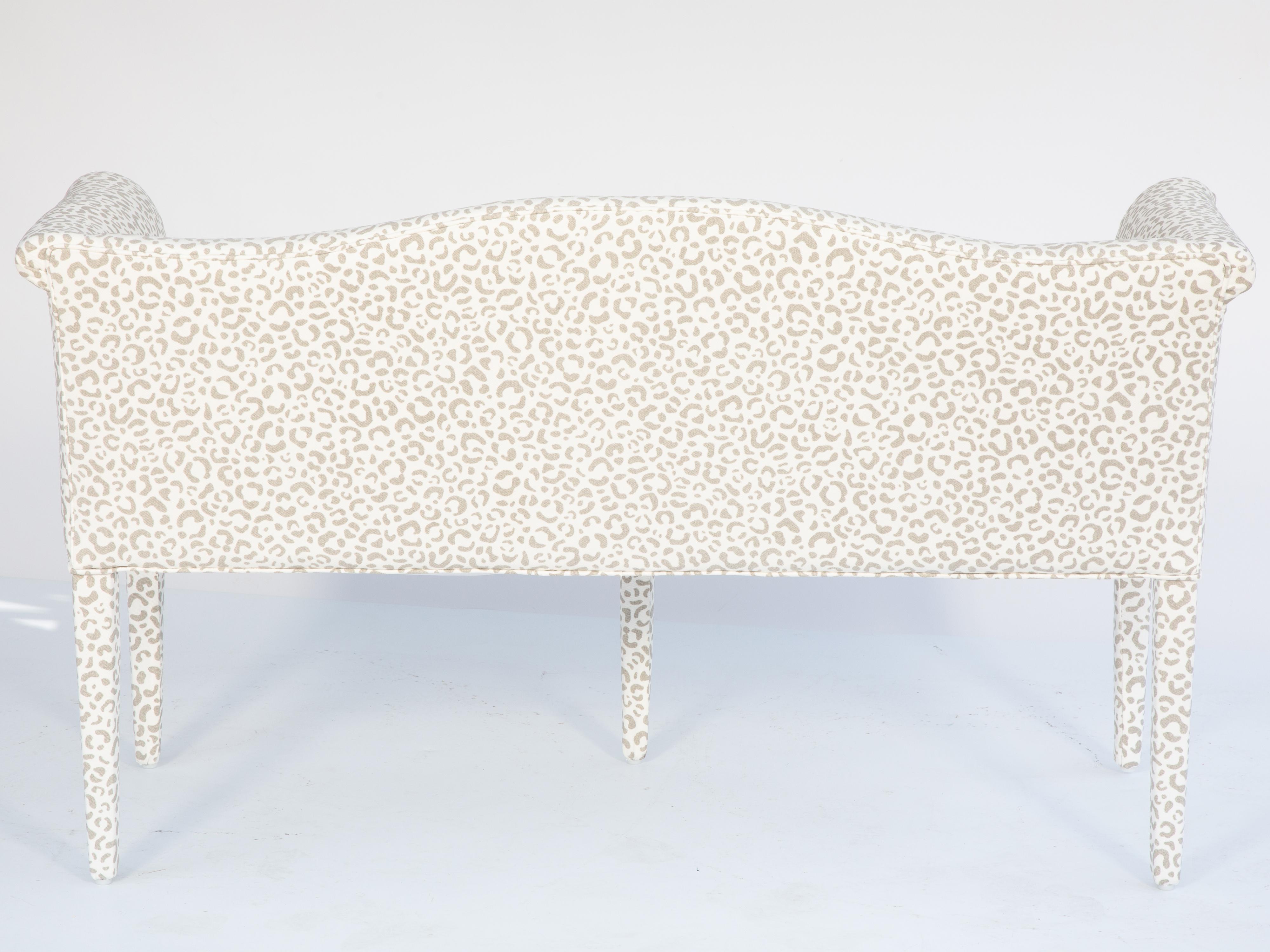 Vintage Settee Upholstered in Leopard-Print Denim with Two Matching Pillows 2