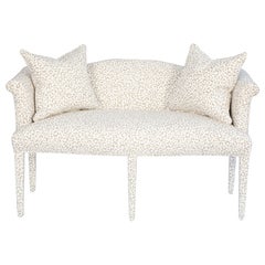 Vintage Settee Upholstered in Leopard-Print Denim with Two Matching Pillows