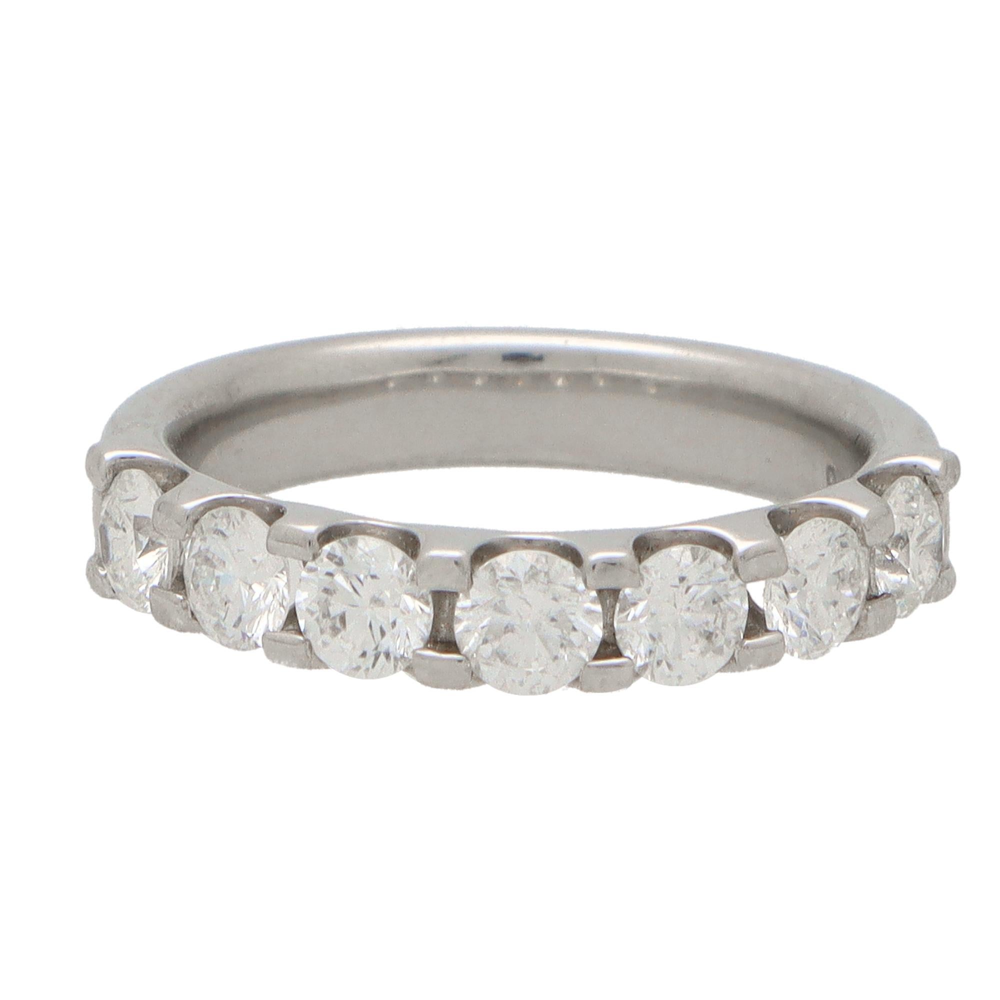 Modern Vintage Seven Stone Diamond Ring Set in Platinum For Sale