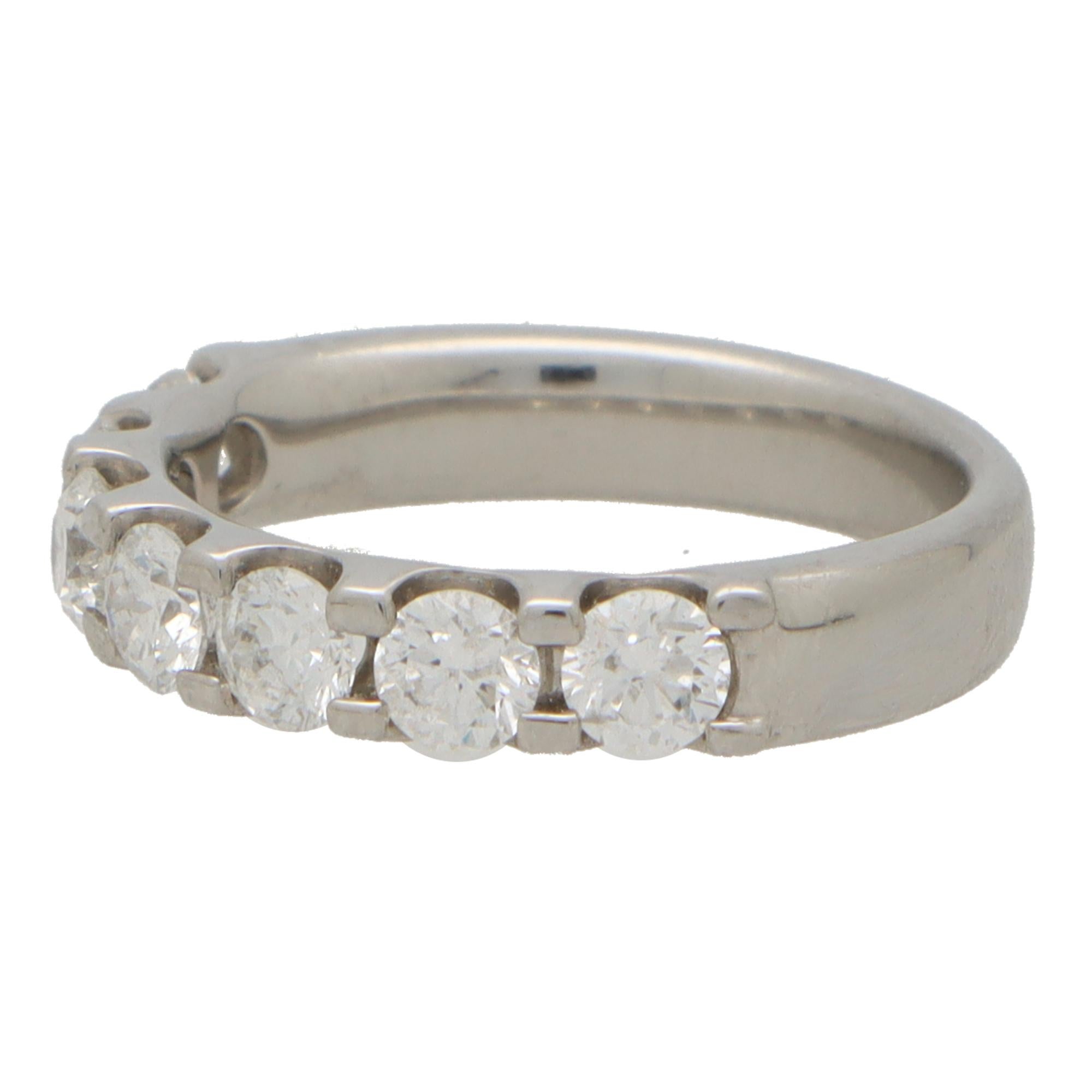 Round Cut Vintage Seven Stone Diamond Ring Set in Platinum For Sale