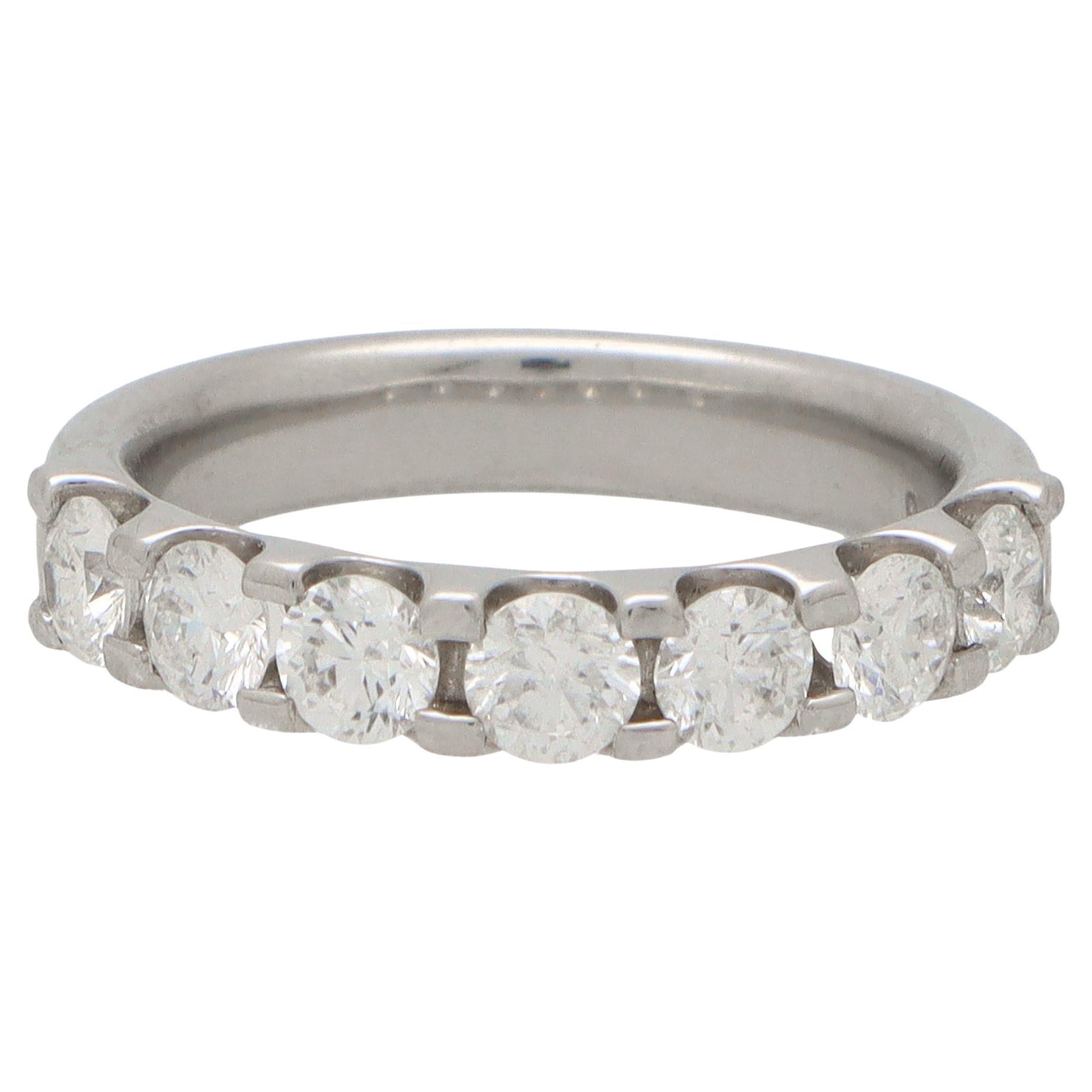 Vintage Seven Stone Diamond Ring Set in Platinum For Sale