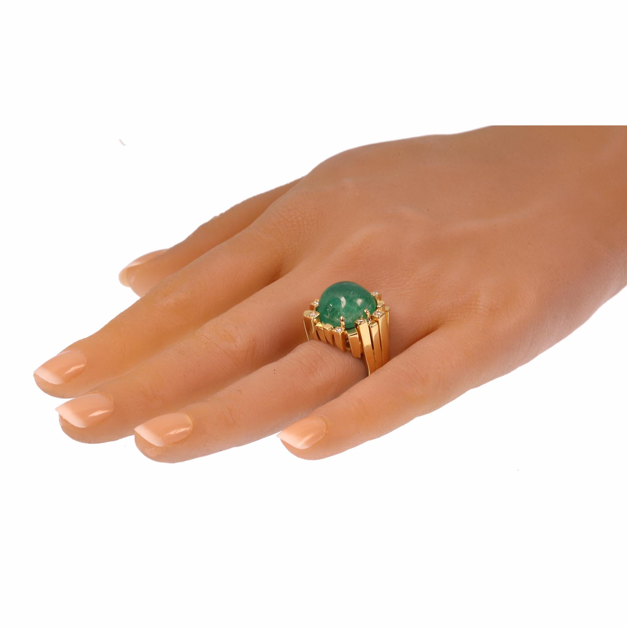 Vintage Seventies Modernistic Artist Design Ring with Large Emerald and Diamonds For Sale 10