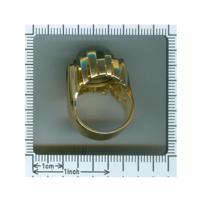 Vintage Seventies Modernistic Artist Design Ring with Large Emerald and Diamonds For Sale 11