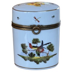 Vintage Sèvres Porcelain Oval Box with Painted Birds and Butterfly