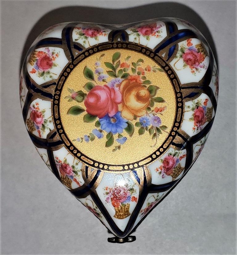 French Vintage Sevres Style Heart Shaped Perfume Box