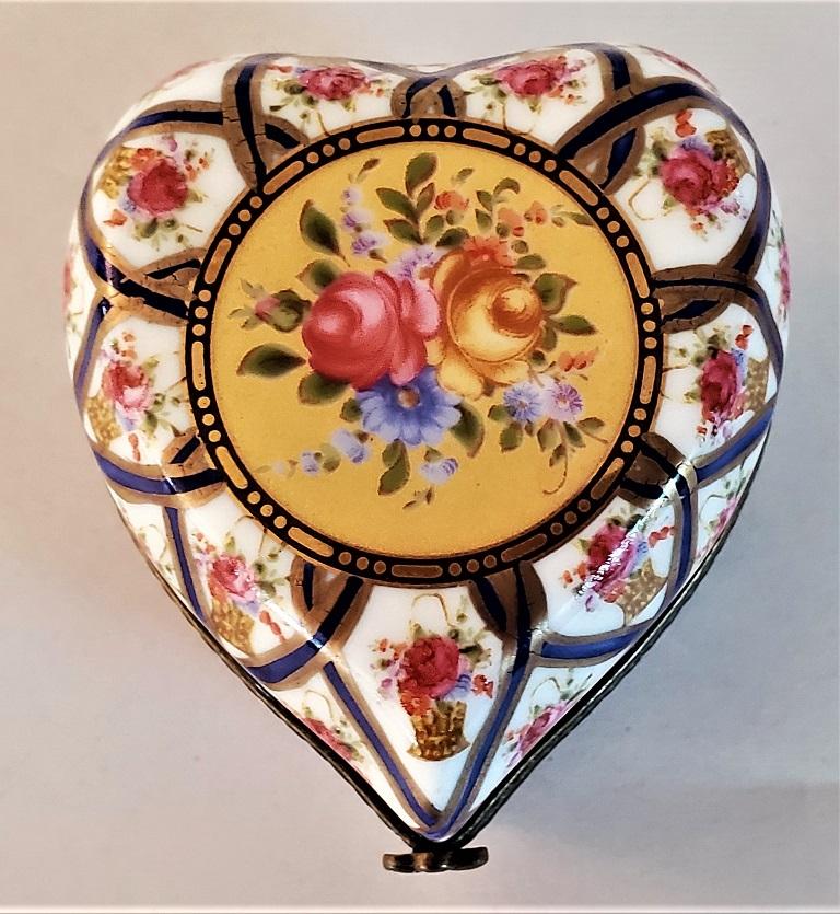 Hand-Painted Vintage Sevres Style Heart Shaped Perfume Box