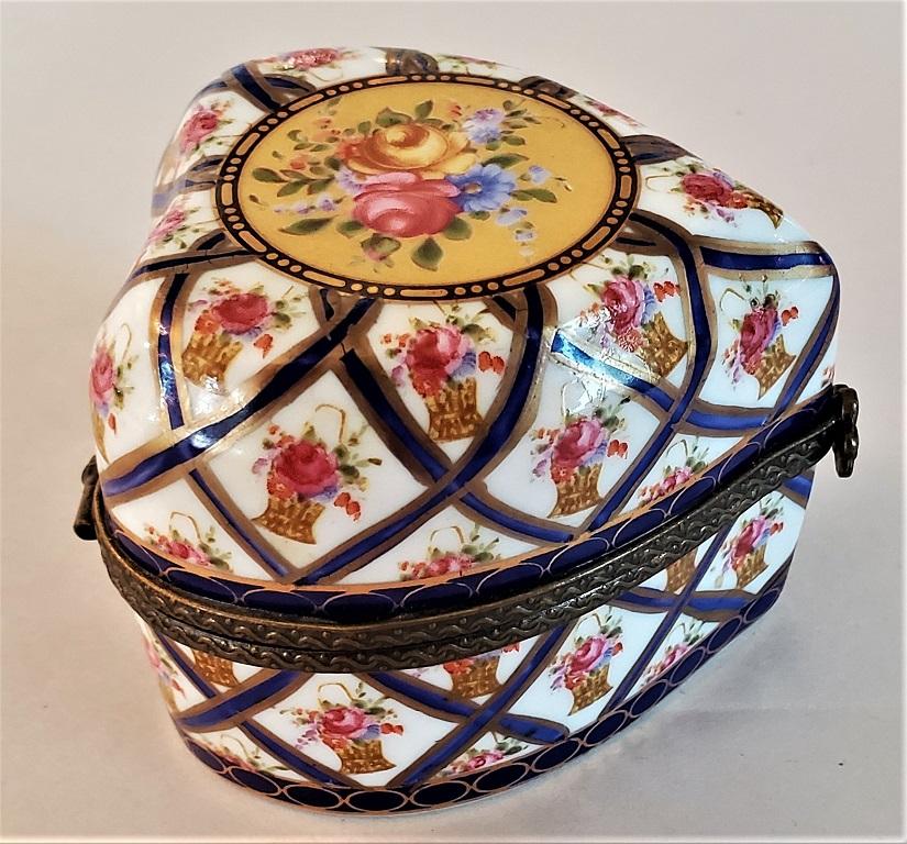 Porcelain Vintage Sevres Style Heart Shaped Perfume Box