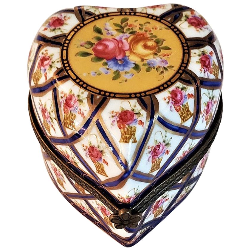 Vintage Sevres Style Heart Shaped Perfume Box
