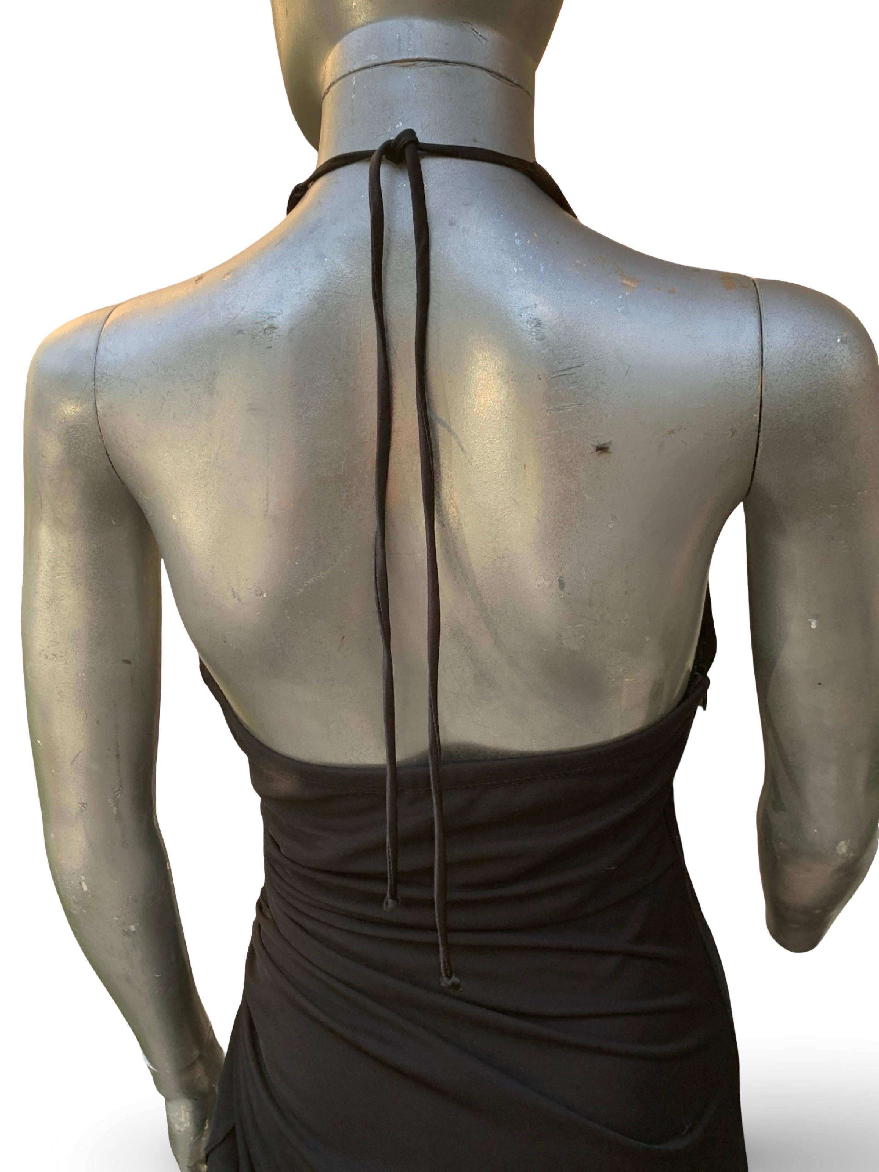 Vintage Sexy und schick Schwarz Jersey Drapiert Halter Langes Kleid im Angebot 6