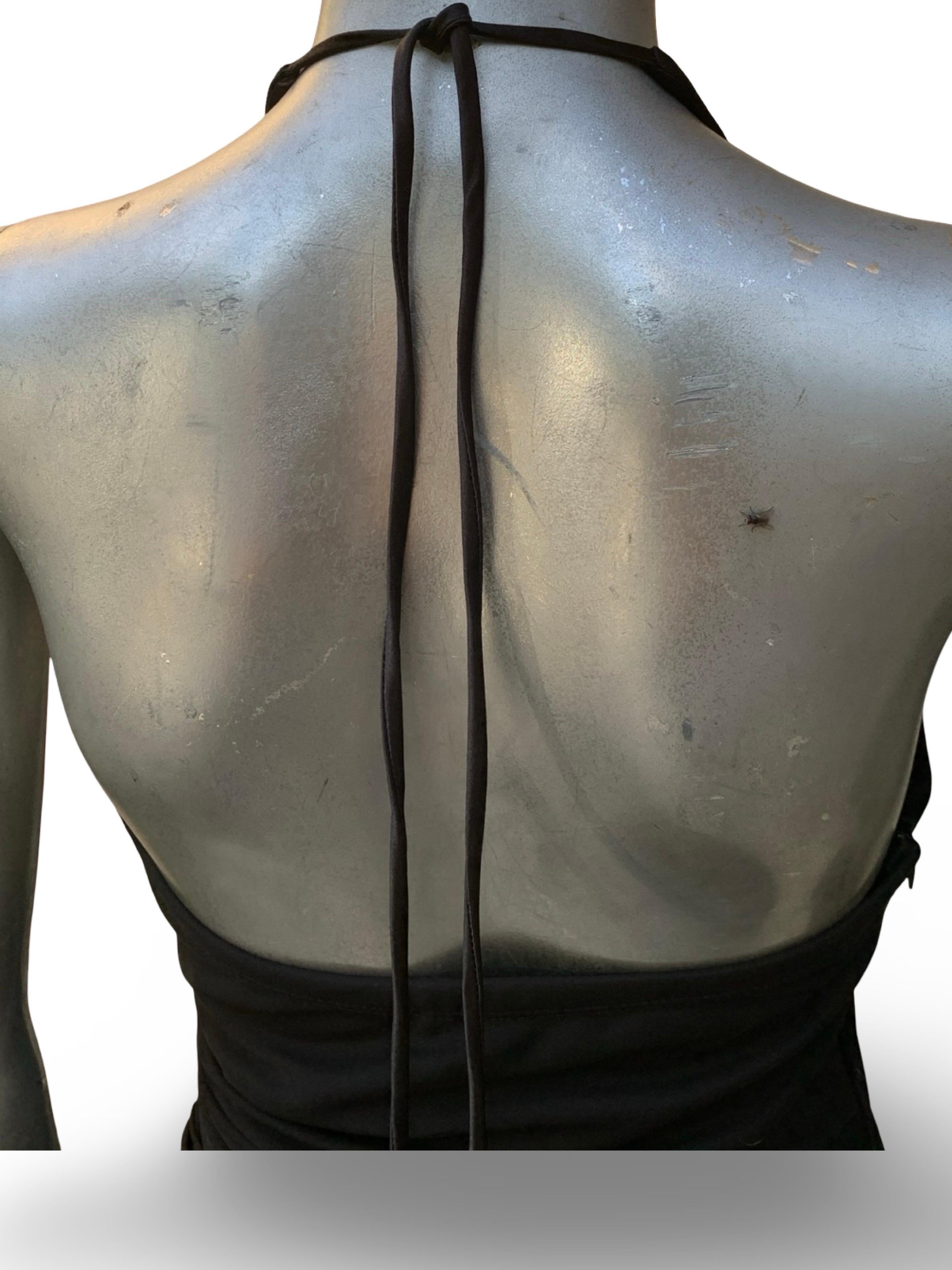 Vintage Sexy und schick Schwarz Jersey Drapiert Halter Langes Kleid im Angebot 8